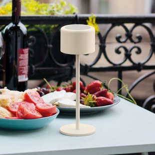 FH Lighting LED tafellamp op accu Juna, zandbeige Hoogte 25 cm Metaal, IP54