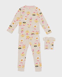 HEMA Kinderpyjama ontbijt met poppenpyjama gebroken wit (gebroken wit)