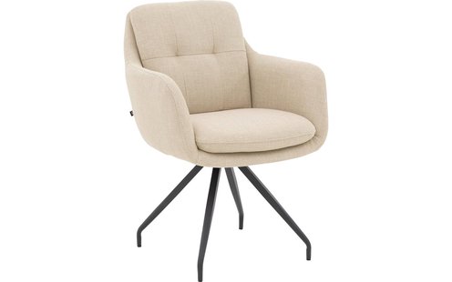 Goossens Eetkamerstoel Mirthe beige stof graden draaibaar met armleuning, modern design
