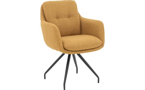 Goossens Eetkamerstoel Mirthe geel stof graden draaibaar met armleuning, modern design