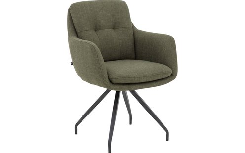 Goossens Eetkamerstoel Mirthe groen stof graden draaibaar met armleuning, modern design