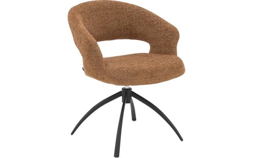 Goossens Eetkamerstoel Sara bruin stof graden draaibaar met return functie met armleuning,