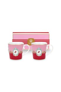 Pip Studio Set/2 Mokken Groot Love Birds Medallion Rood-Roze
