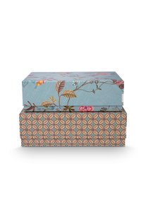 Pip Studio Set/2 Box Rechthoekig Blooming Tales Blauw-Khaki