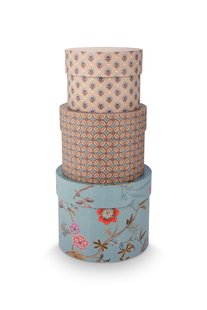 Pip Studio Set/3 Box Rond Blooming Tales Blauw-Khaki