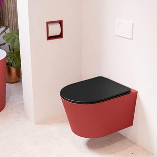 MONDIAZ LAVIE wandclosetpack - 36x53cm - diepspoel - rimless - Fire (rood) - softclose - quick-release - toiletzitting - Urban (zwart) LAVIEsetFirUrb