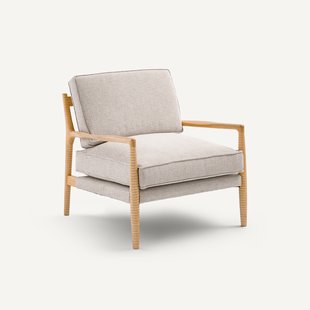 Armstoel van massief eiken en gemêleerde katoenen stof, DILMA