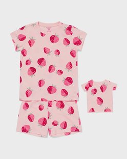HEMA Kindershortama aardbeien roze (roze)