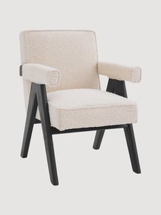 Boucl&eacute; eetkamerstoel Greta met houten poten