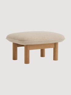 Voetenbank Brasilia van eikenhout met boucl&eacute; bekleding