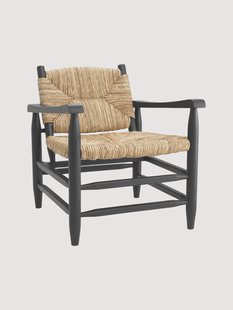 Armstoel Elliott van Mindi-hout met gevlochten zeewierzitting