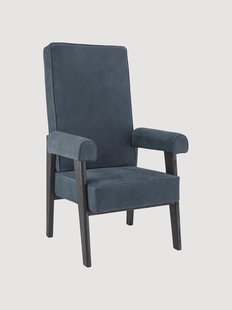 Handgemaakte eikenhouten/leren armleunstoel Milo met bekleding