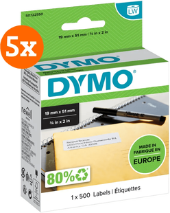 DYMO Verwijderbaar Etiket 19 x 51 mm 500 stuks 5-pack