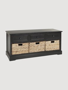 Opbergbank Damien van grenenhout met lades en manden