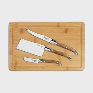 Hâws Laguiole By Hâws kaasservies met snijplank 4-delig Bamboe-olijfhout-roestvrij staal