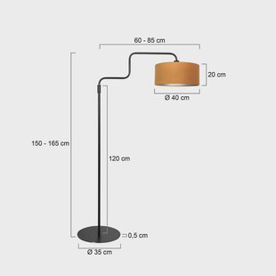 Steinhauer Vloerlamp Bloeba, zwart/goudkleurig, hoogte 165 cm, velours