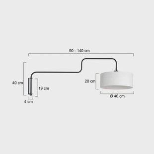 Steinhauer Wandlamp Bloeba, zwart/wit, uitsteek 140 cm, linnen