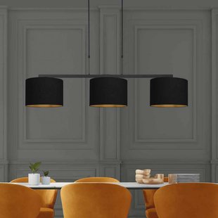 Steinhauer Hanglamp Stang, zwart/zwart-goud, lengte 140 cm, 3-lamps.