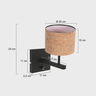 Steinhauer Wandlamp Stang, zwart/bruin, hoogte 25 cm, kurk