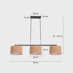 Steinhauer Hanglamp Stang, zwart/bruin, lengte 140 cm, kurk, 3-lamps.