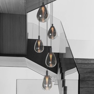 Steinhauer LED hanglamp Glimsy, Ø 40 cm zwart/rookgrijs glas 5-lamps.