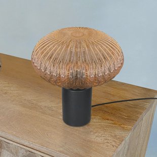 Steinhauer Tafellamp Bloeba, Ø 30 cm zwart/amberkleurig, glas