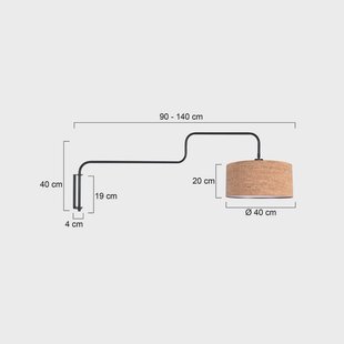 Steinhauer Wandlamp Bloeba, zwart/bruin, uitsteek 140 cm, kurk