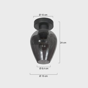 Steinhauer Plafondlamp Bloeba, zwart/rookgrijs, Ø 15 cm, glazen druppels