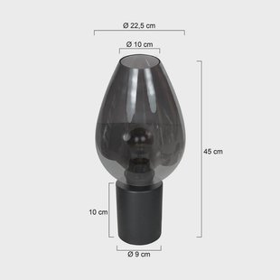 Steinhauer Tafellamp Bloeba, zwart/rookgrijs, Ø 22 cm, glazen druppel