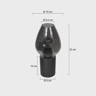 Steinhauer Tafellamp Bloeba, zwart/rookgrijs, Ø 15 cm, glazen druppel