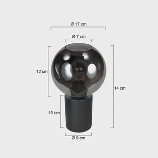 Steinhauer Tafellamp Bloeba, zwart/rookgrijs, Ø 17 cm, glazen bol