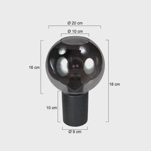 Steinhauer Tafellamp Bloeba, zwart/rookgrijs, Ø 20 cm, glazen bol