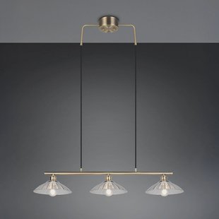 Reality Leuchten Hanglamp Eluna, helder/oud messing, 100 cm glas/metaal 3-lamps.