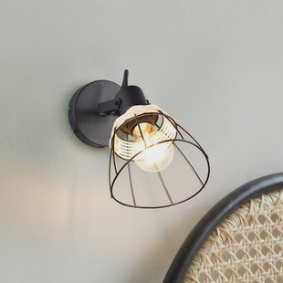 Reality Leuchten Wandlamp Jerome, Ø 14 cm, 1-lamp, matzwart, schakelaar