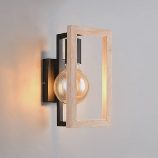 Reality Leuchten Wandlamp Bano, hout/zwart, hoogte 25 cm, metaal, E27