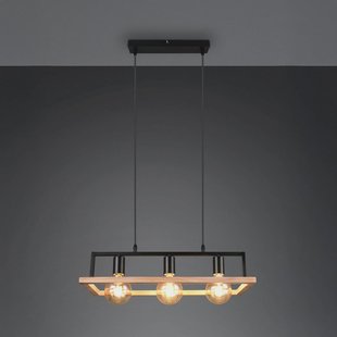 Reality Leuchten Hanglamp Bano, hout/zwart, lengte 58 cm, metaal, 3-lamps.