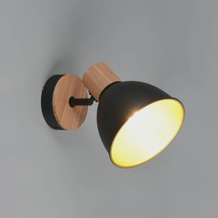 Reality Leuchten Plafondlamp Delume, zwart, Ø 15 cm, 1-lamp, metaal/hout