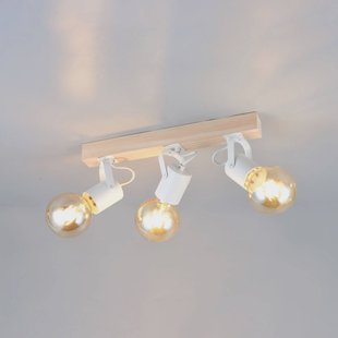 Reality Leuchten Plafondlamp Lynar, wit, hout, metaal, lengte 42 cm, 3-lamps.