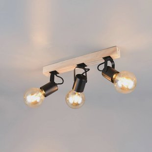 Reality Leuchten Plafondlamp Lynar, zwart, hout, metaal, lengte 42 cm, 3-lamps.