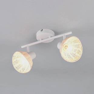 Reality Leuchten Plafondlamp Calvi, wit, rotan naturel, lengte 40 cm, 2-lamps.