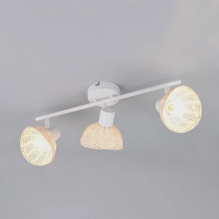 Reality Leuchten Plafondlamp Calvi, wit, rotan naturel, lengte 59 cm, 3-lamps.