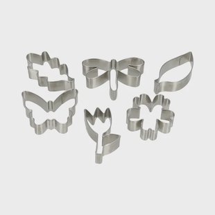 Uitsteekvormen, recycled rvs, set van 6 vormen uit de natuur