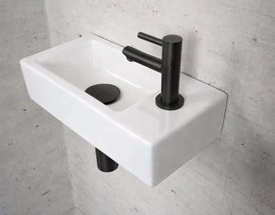Fonteinset Glans Wit Wiesbaden Color Mat Zwart (kraangat rechts)