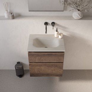 BRAUER Dune Medium wastafel 60 cm met 1 wasbak en 0 kraangaten sintered stone Ivory Travertin