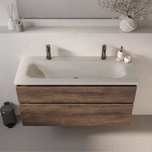 BRAUER Dune Medium wastafel 120 cm met 1 wasbak en 2 kraangaten Sintered Stone Ivory Travertin