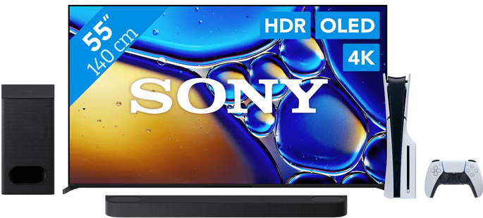 Sony 55 Bravia 8 II 4K QD-OLED + Sony Bravia Theatre Bar 6 Zwart + PlayStation 5