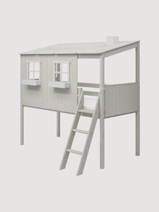 Houten mid-high kinderbed Classic 1/1 met ladder en veiligheidshekje