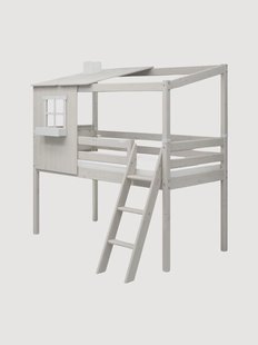 Houten mid-high kinderbed Classic 1/2 met ladder en veiligheidshekje