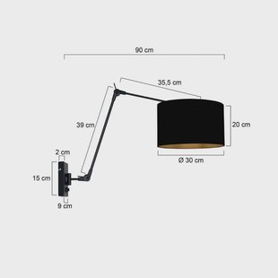 Steinhauer Wandlamp Prestige Chic zwart/zwart-goud Uitsteek 90 cm