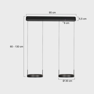 Steinhauer LED hanglamp Mykty, zwart, lengte 95 cm, metaal, 4-lamps.